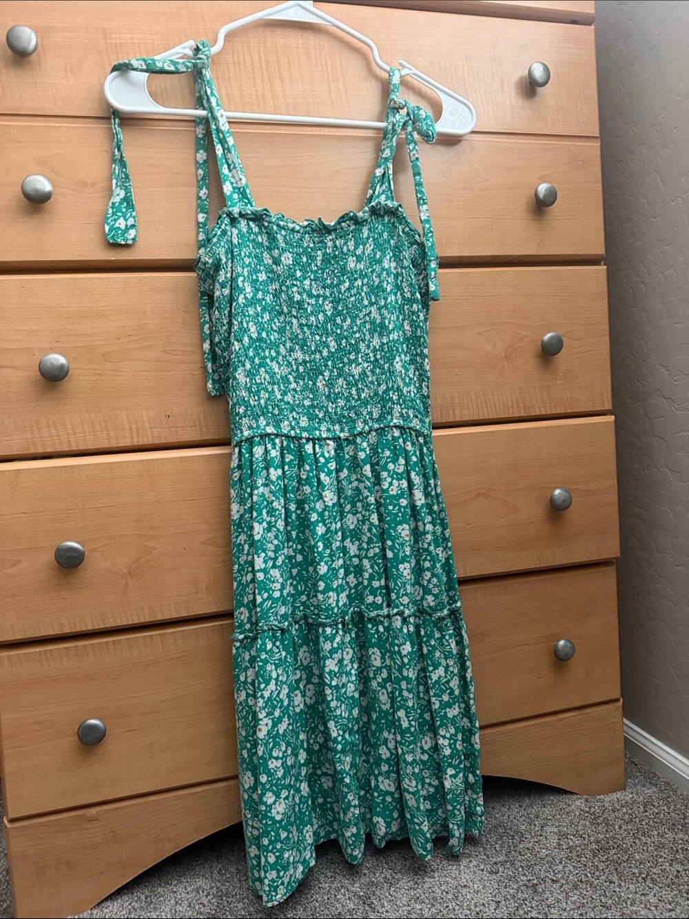 Zesica Strap Floral Green and White Short Dress